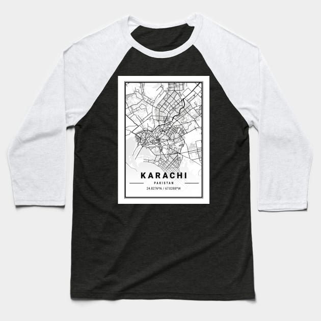 Karachi Light City Map Baseball T-Shirt by tienstencil